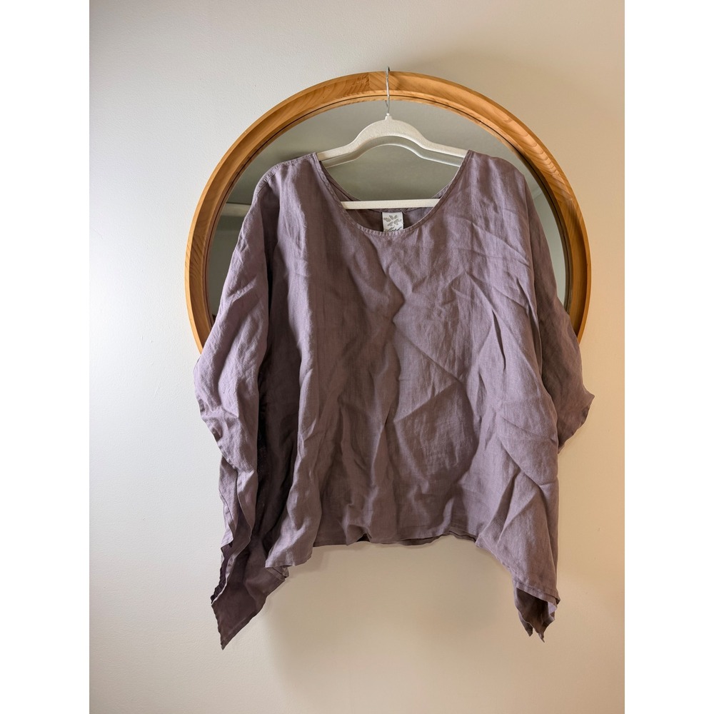 Match Point Poncho Top Women Large Mauve Excellent Linen Side Tie Boho Kaftan